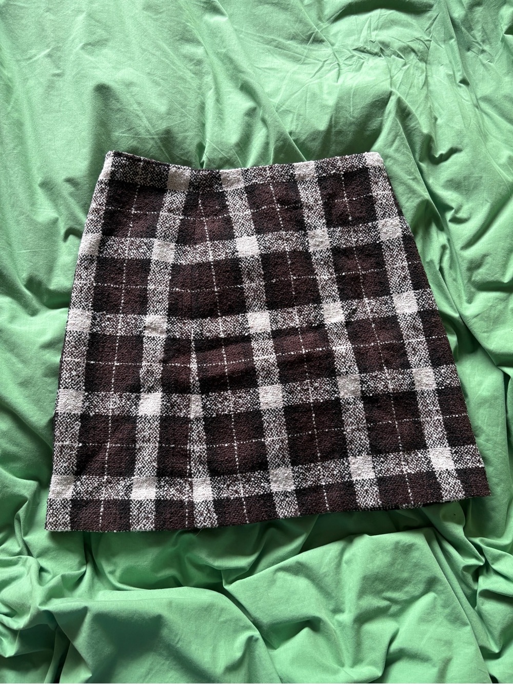 Brown, Black and White Plaid Mini Skirt